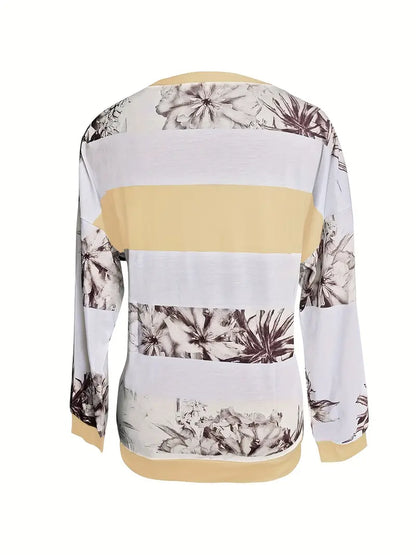 Quenby™ | Floral Print Color Block Shirt