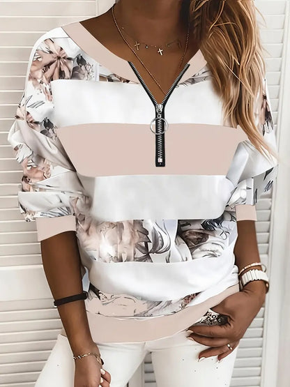 Quenby™ | Floral Print Color Block Shirt