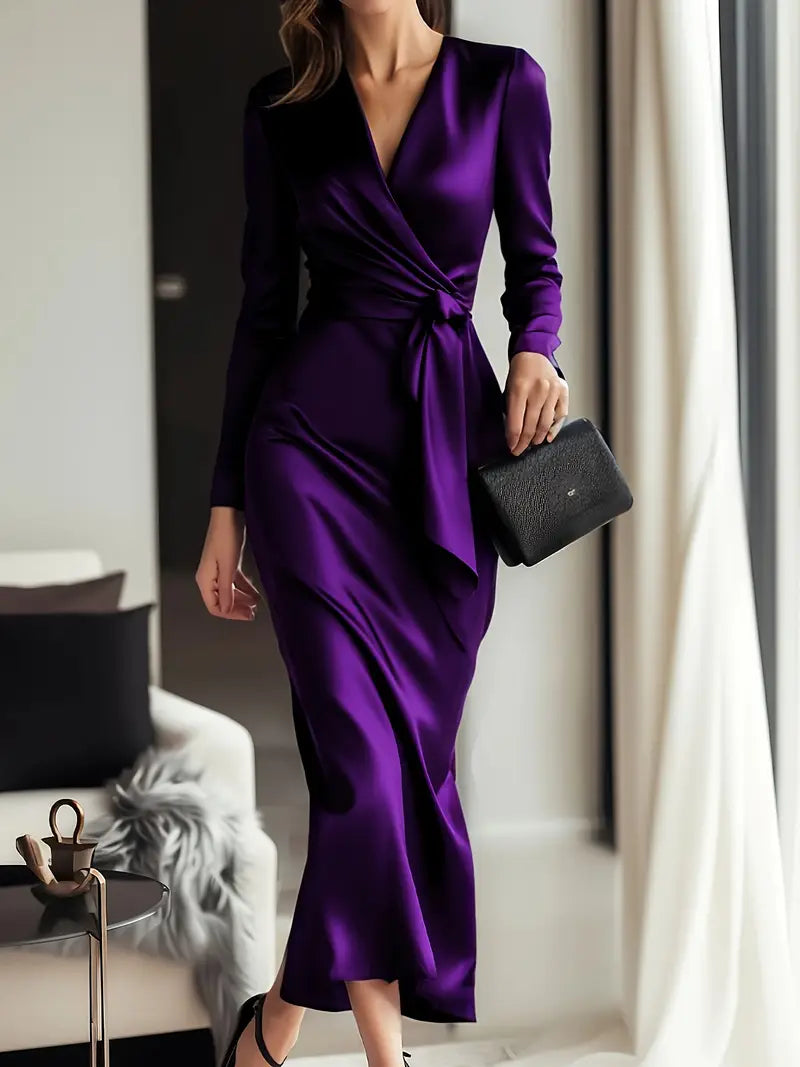 Vina™ | Satin-Wrapped Long Sleeve Dress