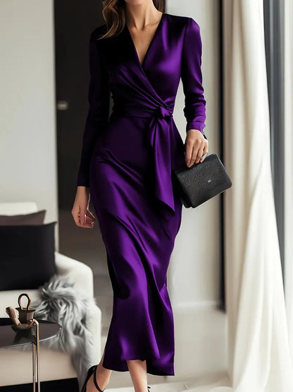 Vina™ | Satin-Wrapped Long Sleeve Dress