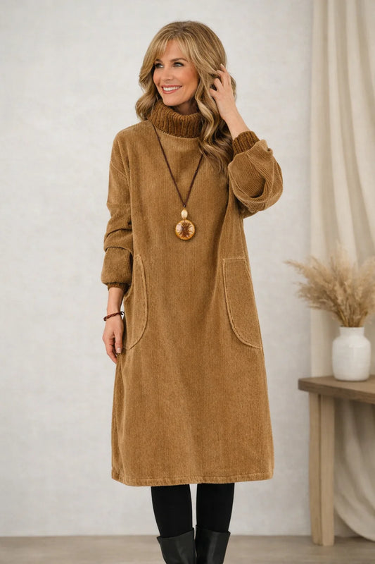 Lissora™ | Long Sleeve Corduroy Midi Dress