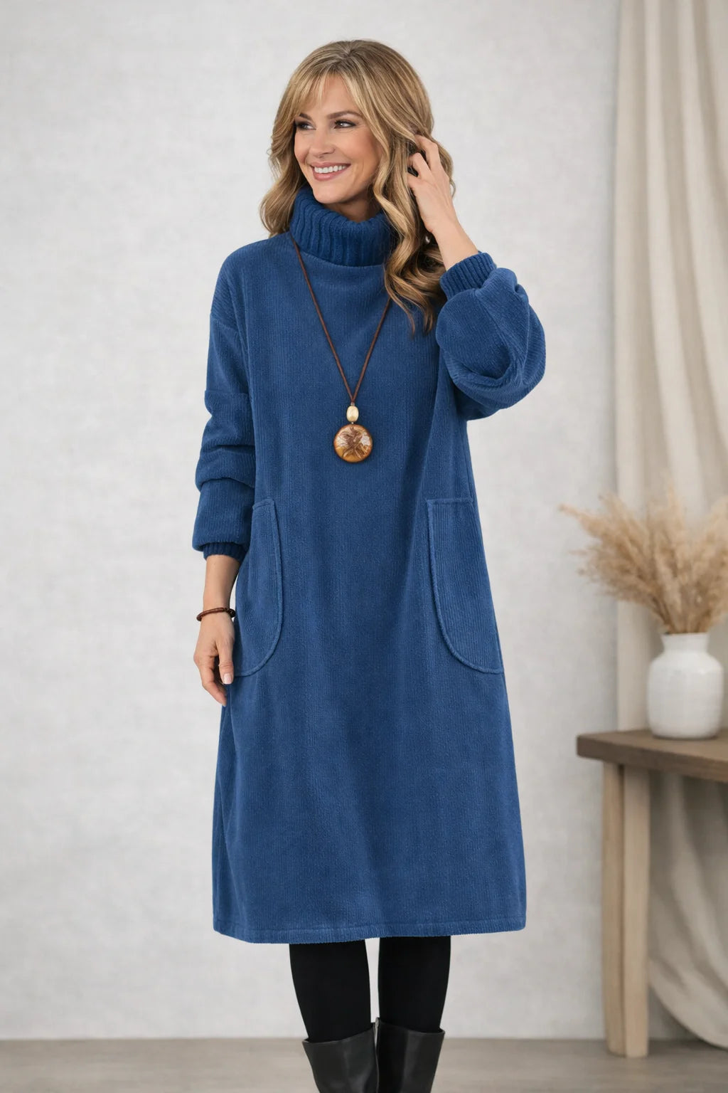 Lissora™ | Long Sleeve Corduroy Midi Dress
