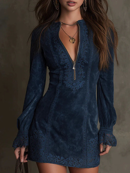 Quinnl™ | Blue Suede Mini Dress