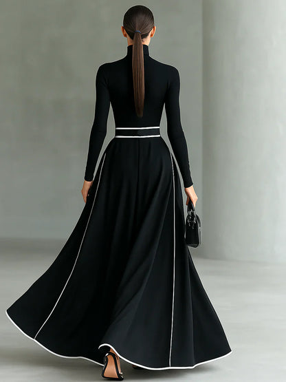 Nyla™ | Long high neck and fitted belt dress