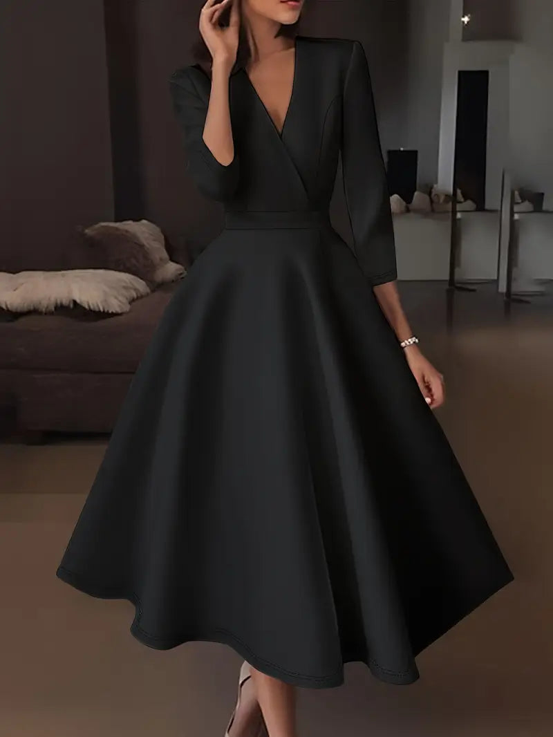Malia™ | Elegant V-Neck Swing Dress