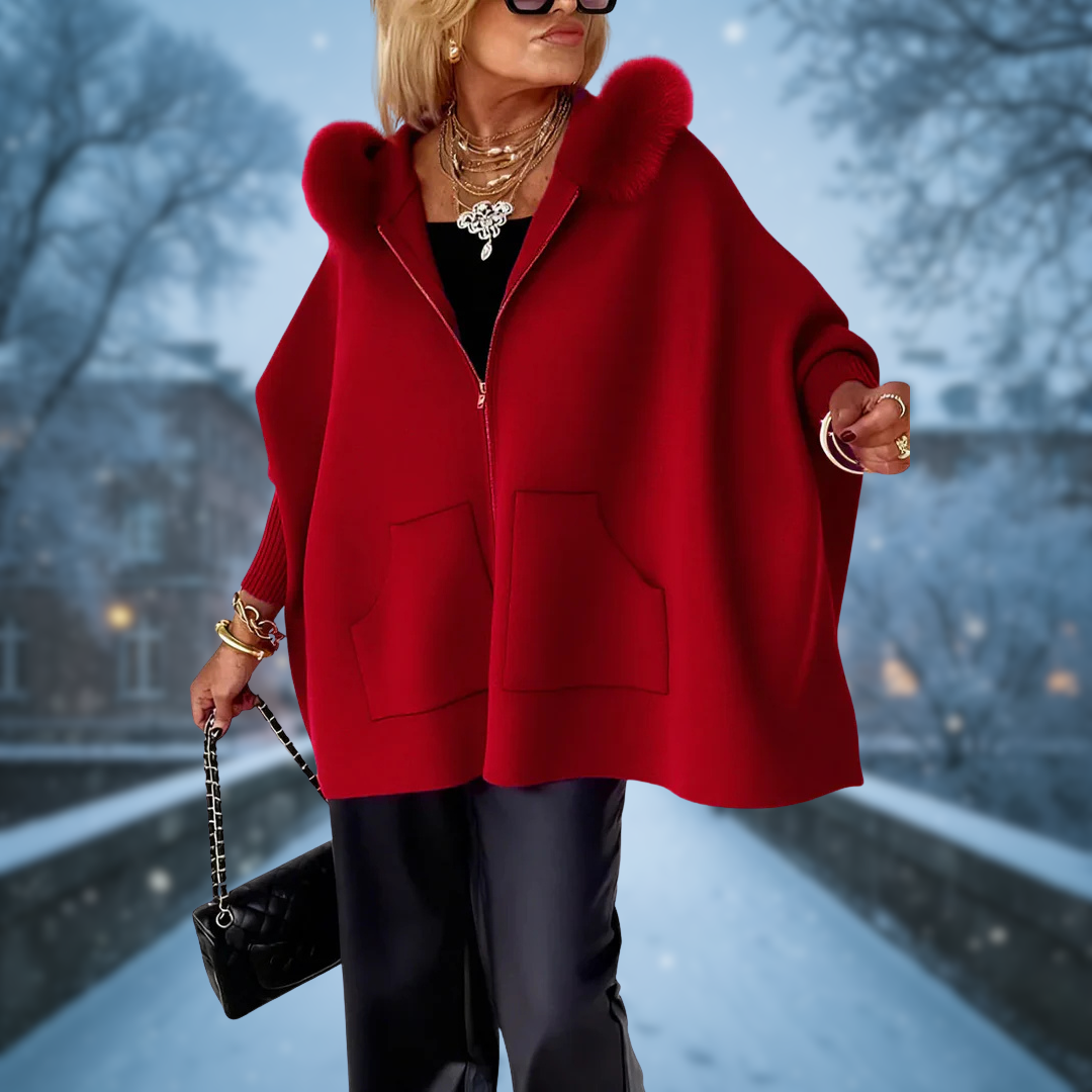 Una™ | Fashionable Zip-Up Cape with Fur