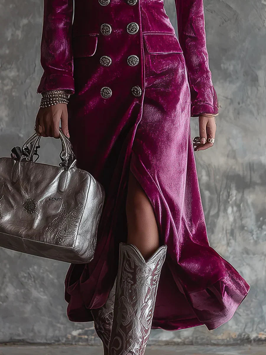 Coralyne™ | Luxurious Velvet Buttoned Dress