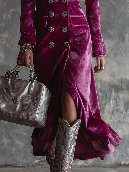 Coralyne™ | Luxurious Velvet Buttoned Dress