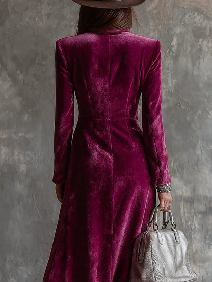 Coralyne™ | Luxurious Velvet Buttoned Dress