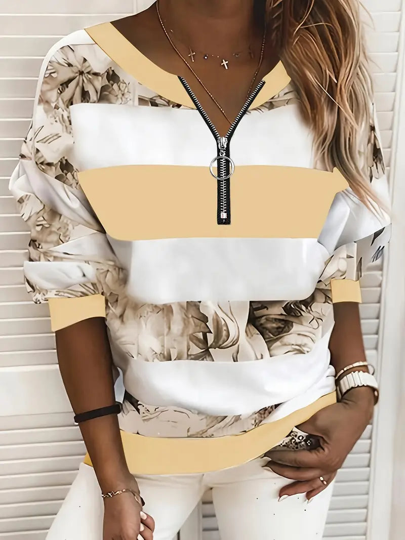 Quenby™ | Floral Print Color Block Shirt