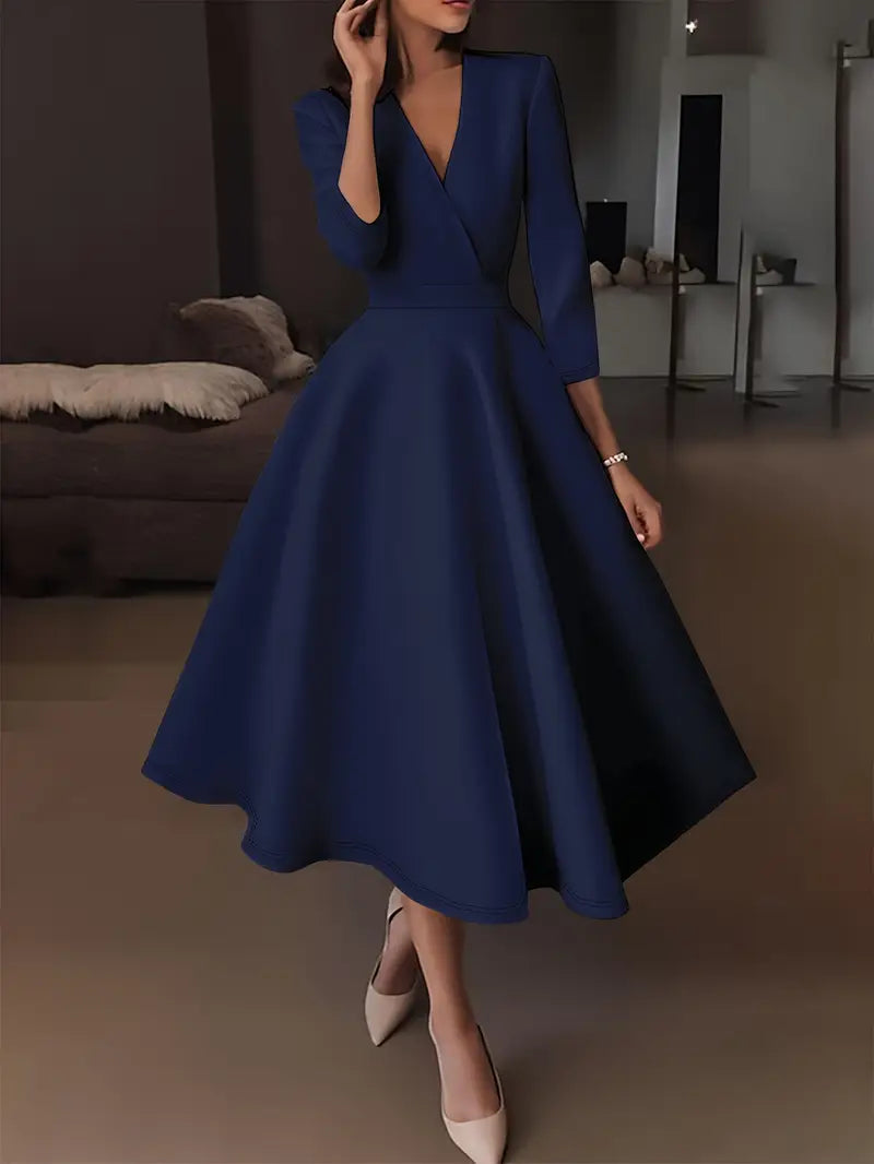 Malia™ | Elegant V-Neck Swing Dress