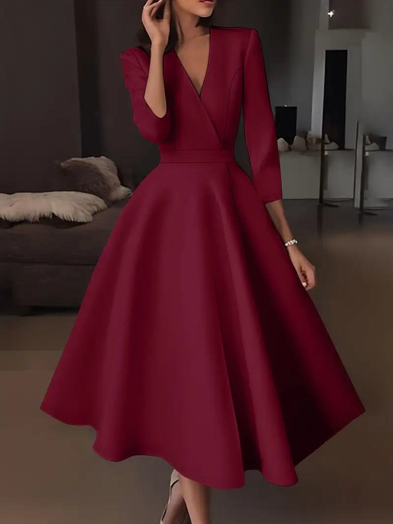 Malia™ | Elegant V-Neck Swing Dress