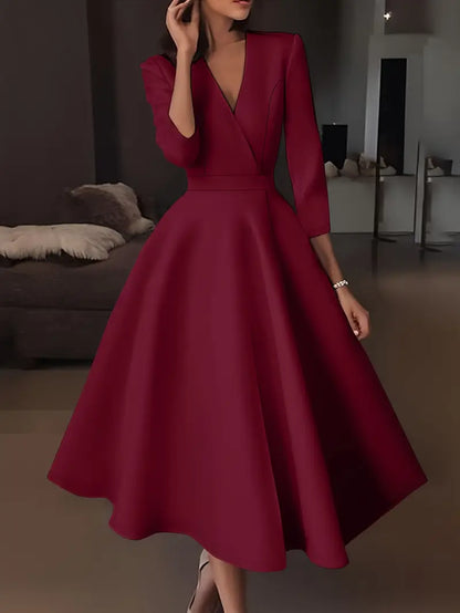 Malia™ | Elegant V-Neck Swing Dress