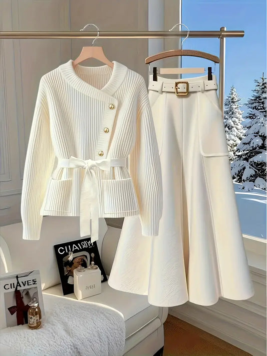 Adelpha™ | Classy Cardigan & High-Waist Skirt Set