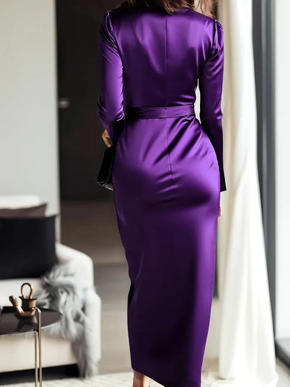 Vina™ | Satin-Wrapped Long Sleeve Dress