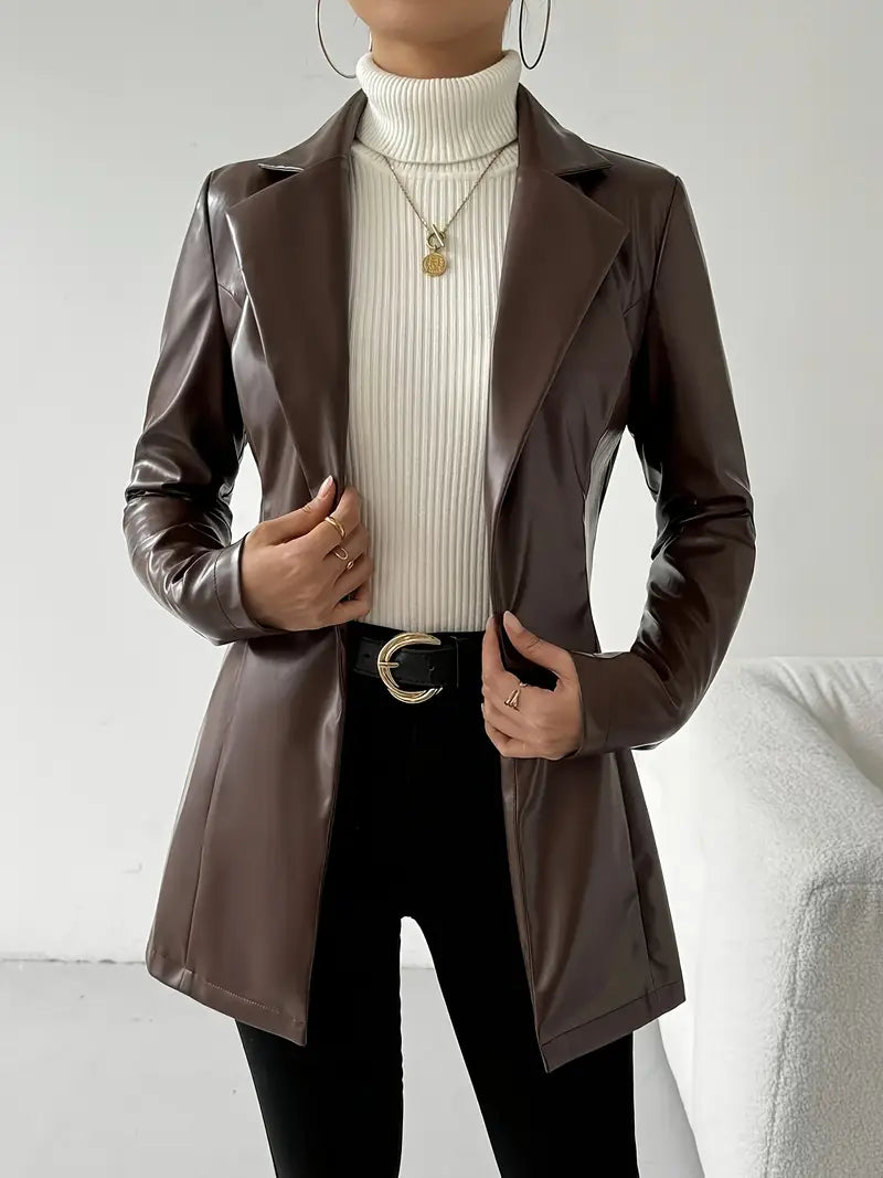 Sylvara™ | Long Leather Blazer