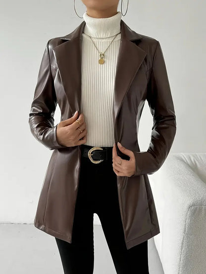 Sylvara™ | Long Leather Blazer