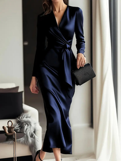 Vina™ | Satin-Wrapped Long Sleeve Dress