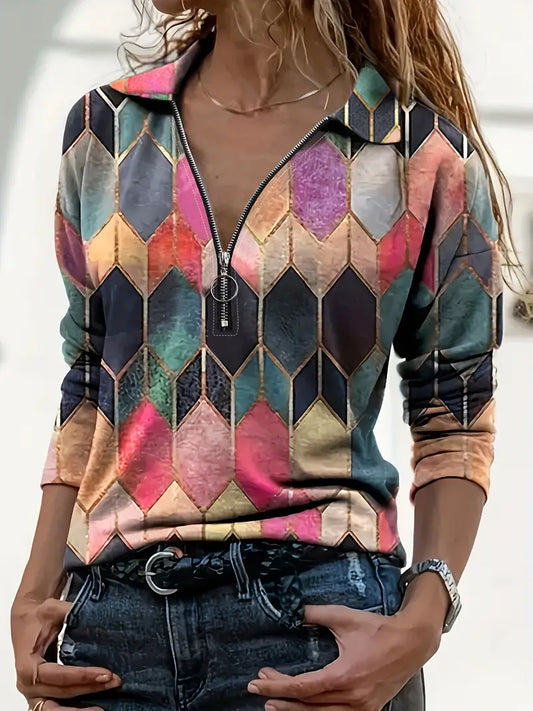 Orinthia™ | Zip-Up Long Sleeve Shirt