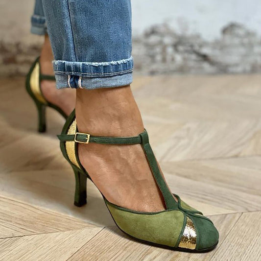 Elynor™ | Patchwork T-Strap Pumps