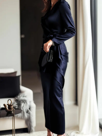 Vina™ | Satin-Wrapped Long Sleeve Dress