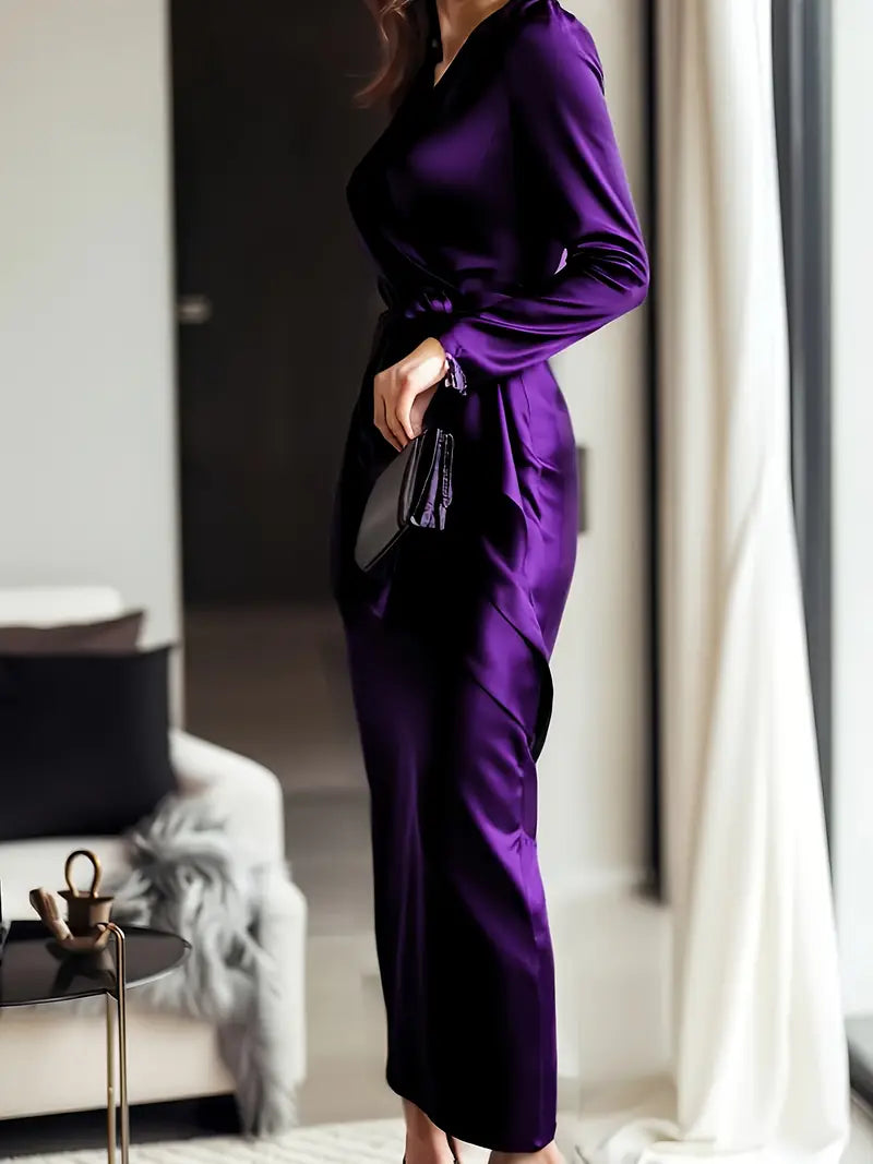 Vina™ | Satin-Wrapped Long Sleeve Dress