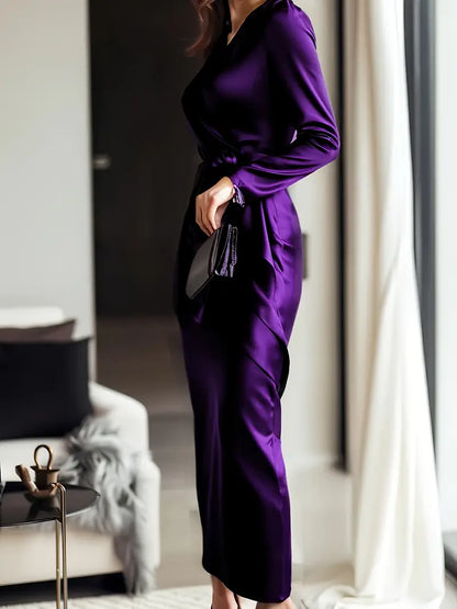 Vina™ | Satin-Wrapped Long Sleeve Dress
