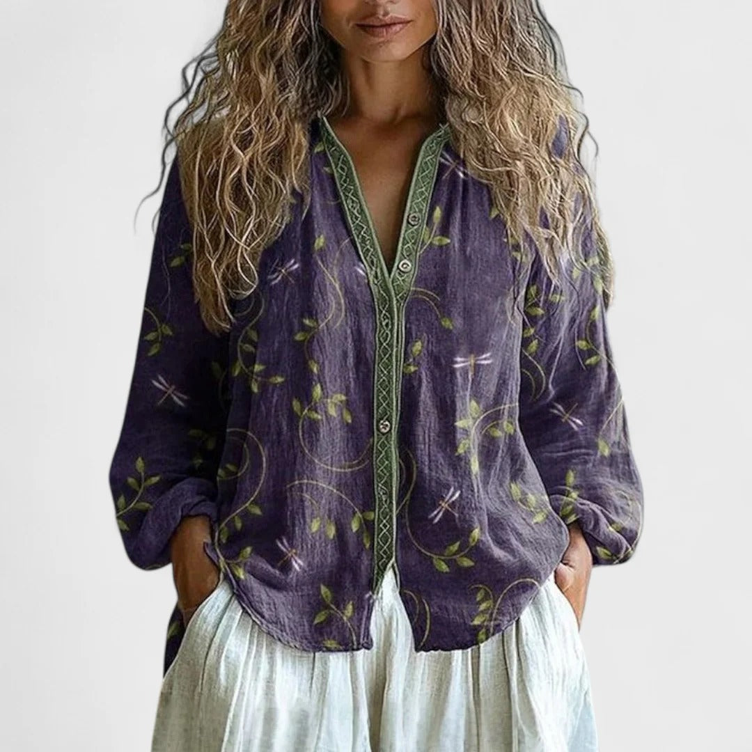 Xalara™ | Vintage Leaf Print Blouse