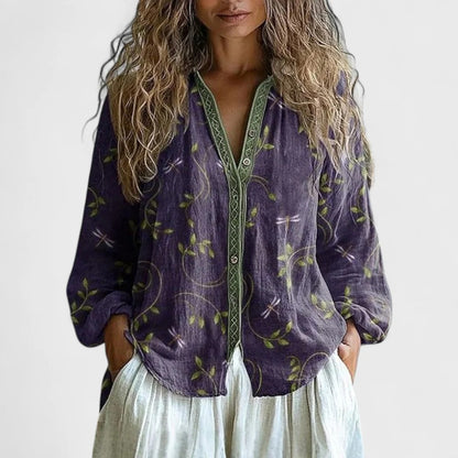 Xalara™ | Vintage Leaf Print Blouse