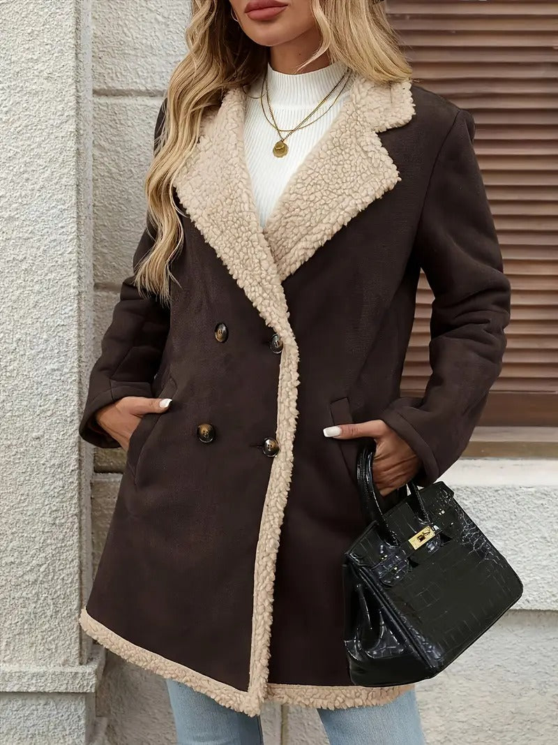 Quinla™ | Double-breasted Shearling Collar Coat
