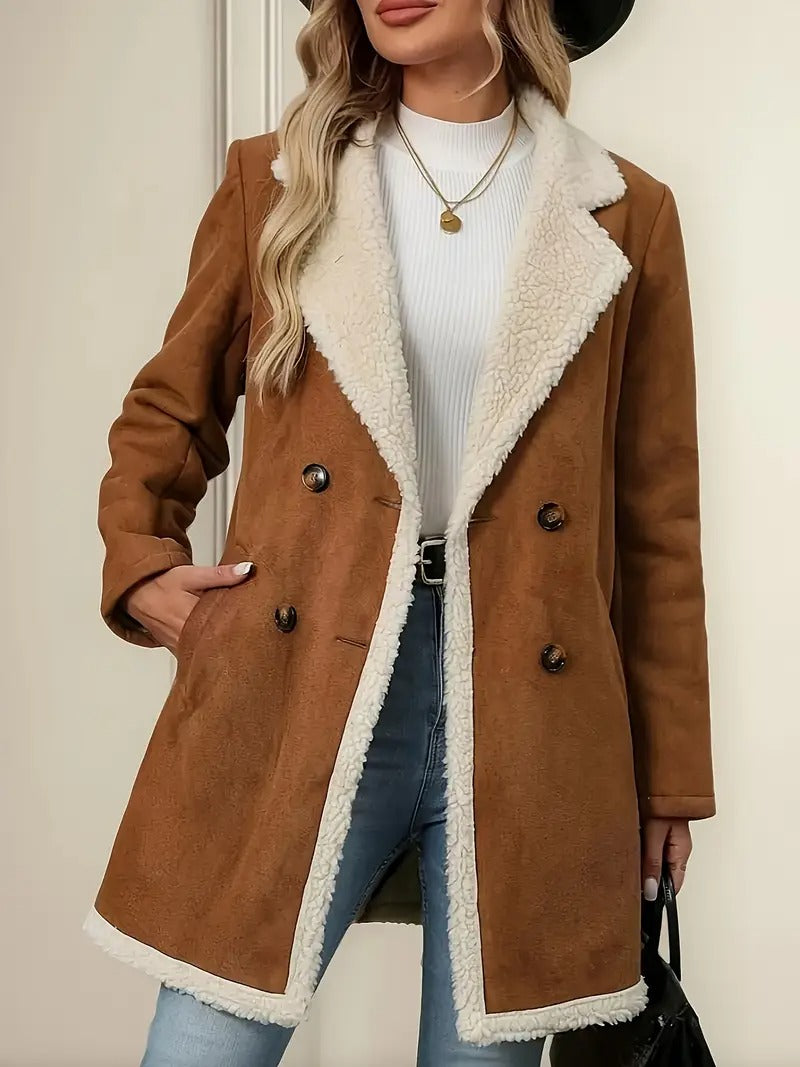 Quinla™ | Double-breasted Shearling Collar Coat