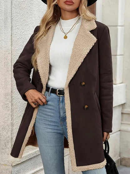 Quinla™ | Double-breasted Shearling Collar Coat
