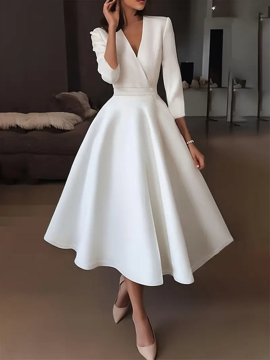 Malia™ | Elegant V-Neck Swing Dress